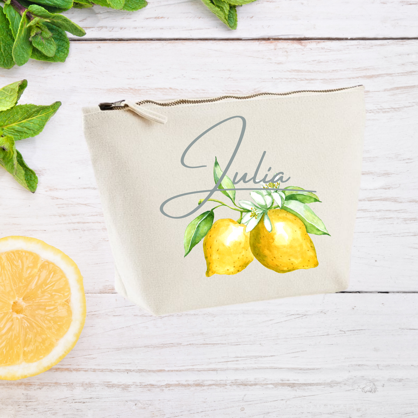 Personalised Lemon print cosmetics Bag - Bijoux Lucy