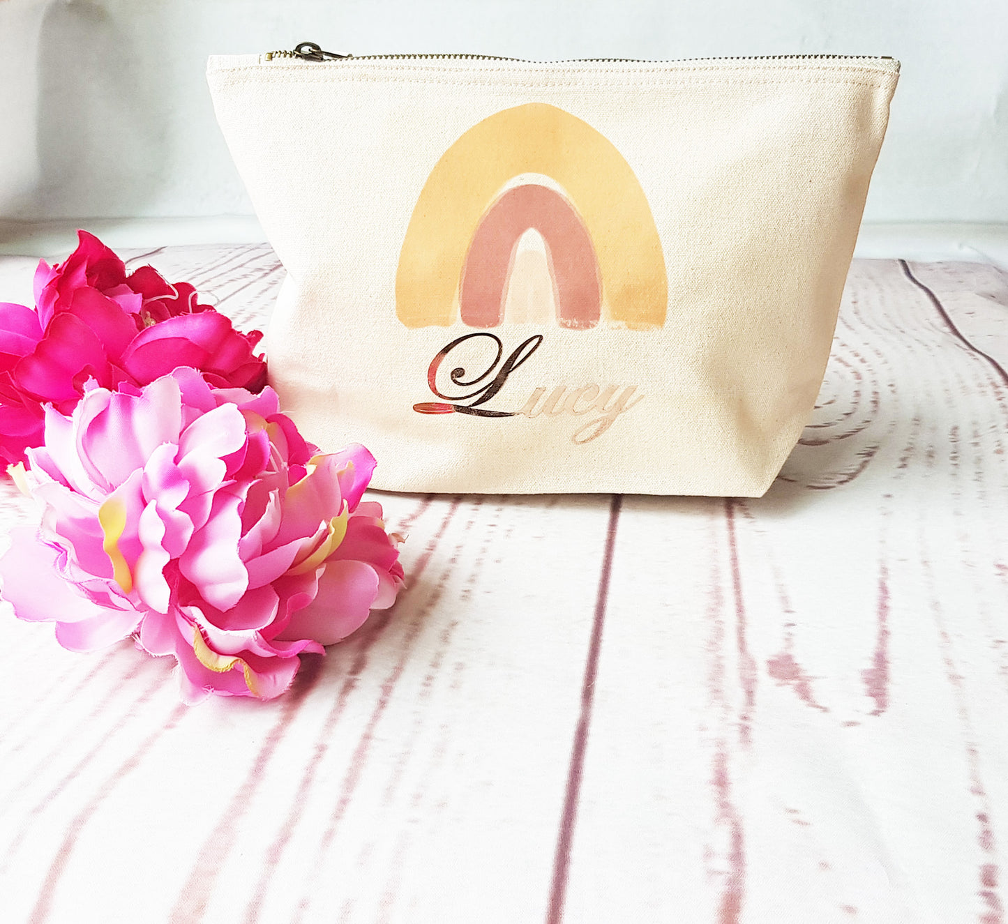 Personalised Rainbow, Mauve, Rose Gold Washbag. 100% Cotton Washbag - Bijoux Lucy