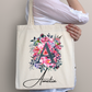 Personalised Grey Initial Floral Tote Bag,Custom gift, Gift for her,Personalised name gift for Daughter or Sister - Bijoux Lucy