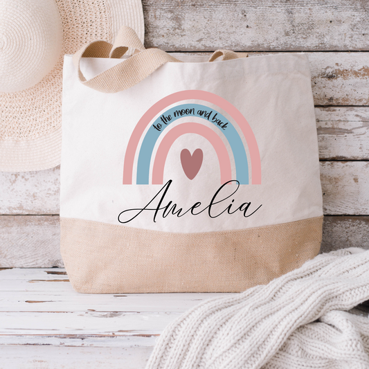 Personalised Large Rainbow Tote Bag, Large Shopper Bag - Bijoux Lucy