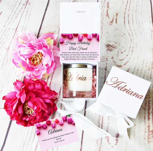 Birthday Gift for Best Friend. Personalised Candle Gift. Thoughtful Custom Candle. Gift Box with Ribbon. - Bijoux Lucy