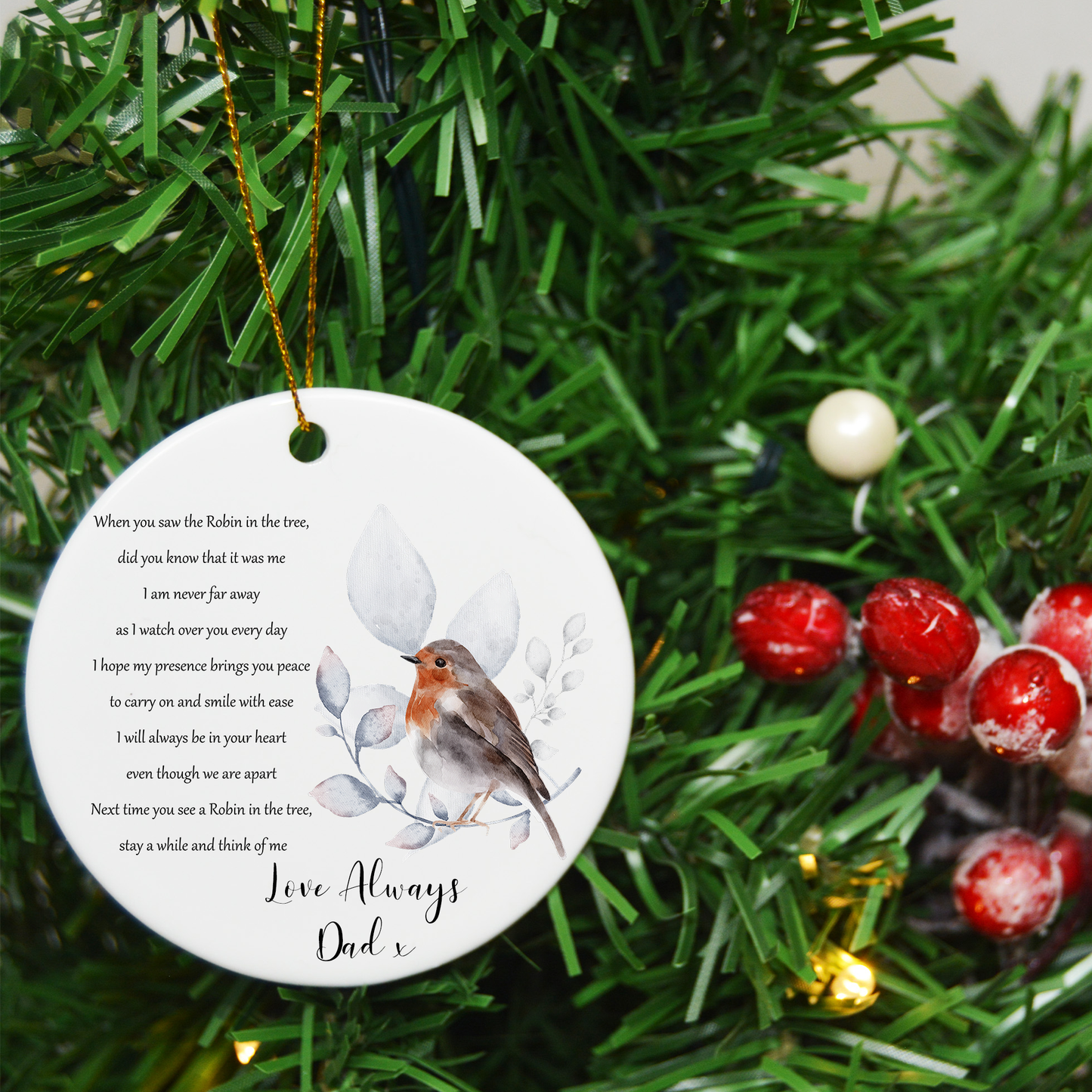 Robin Verse Christmas Ornament, Memorial Ornament, Ceramic Christmas Ornament, Christmas Tree Decoration - Bijoux Lucy