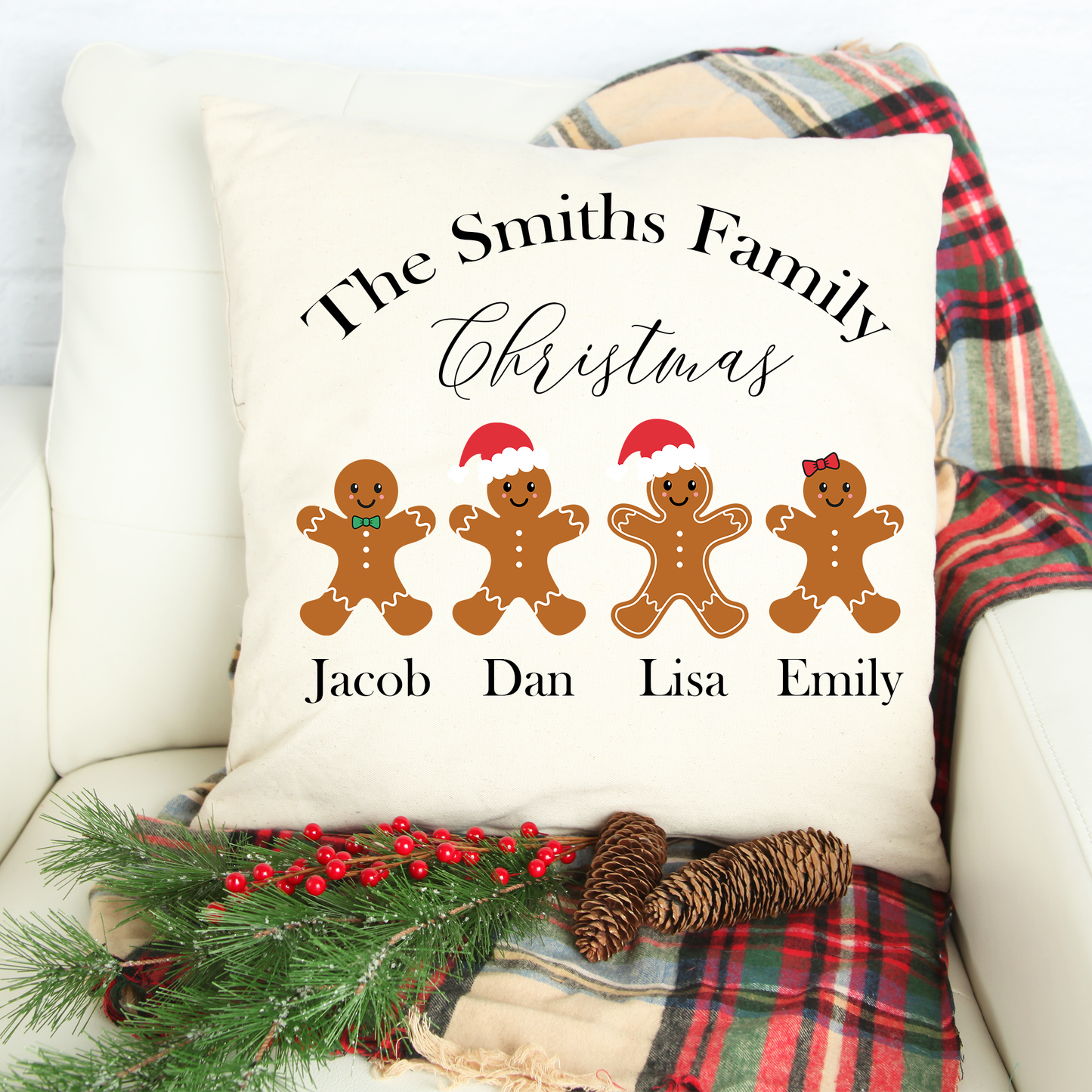 Personalised Christmas Cushion, Family Christmas Cushion, Family Gingerbread,Family Christmas Décor, - Bijoux Lucy