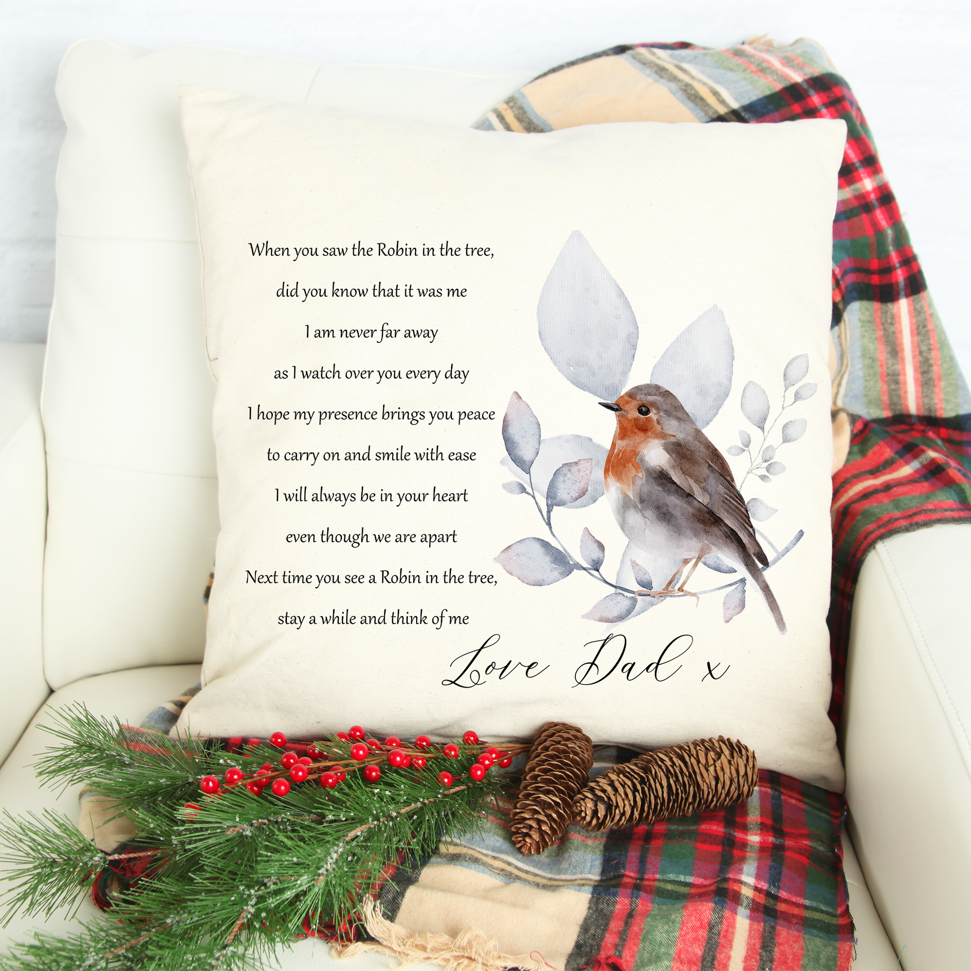 Memorial Cushion, Robin Verse, Personalised Remembrance Gift, Memorial Gift for Loss - Bijoux Lucy