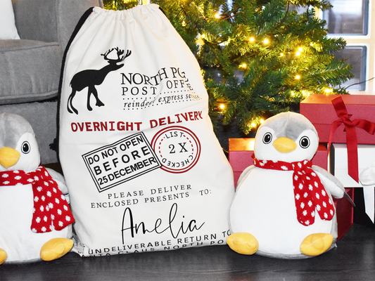 Personalised Santa Sack, Christmas Sack, Child's Kids Christmas Gift Sack, Cotton Santa Bag, Santa Toy Bag, Santa Toy Sack - Bijoux Lucy