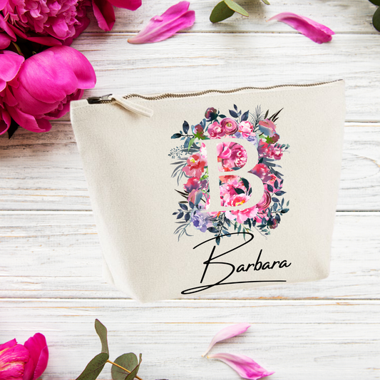 Personalised Initial Floral print Washbag, Medium size washbag for her, Perfect gift for her - Bijoux Lucy