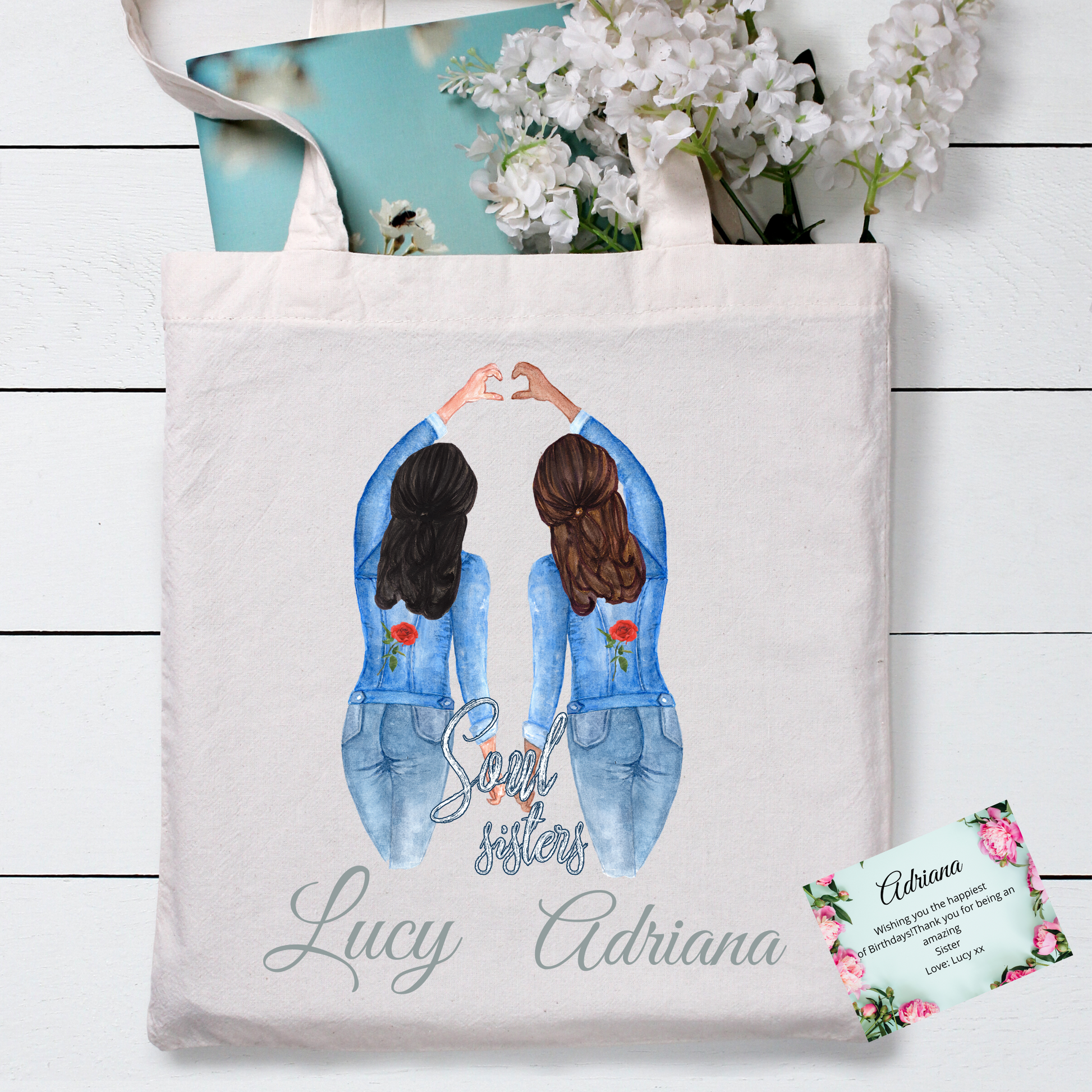 Personalised Sister Tote Bag. Best Friend Tote Bag, Soul Sisters - Bijoux Lucy