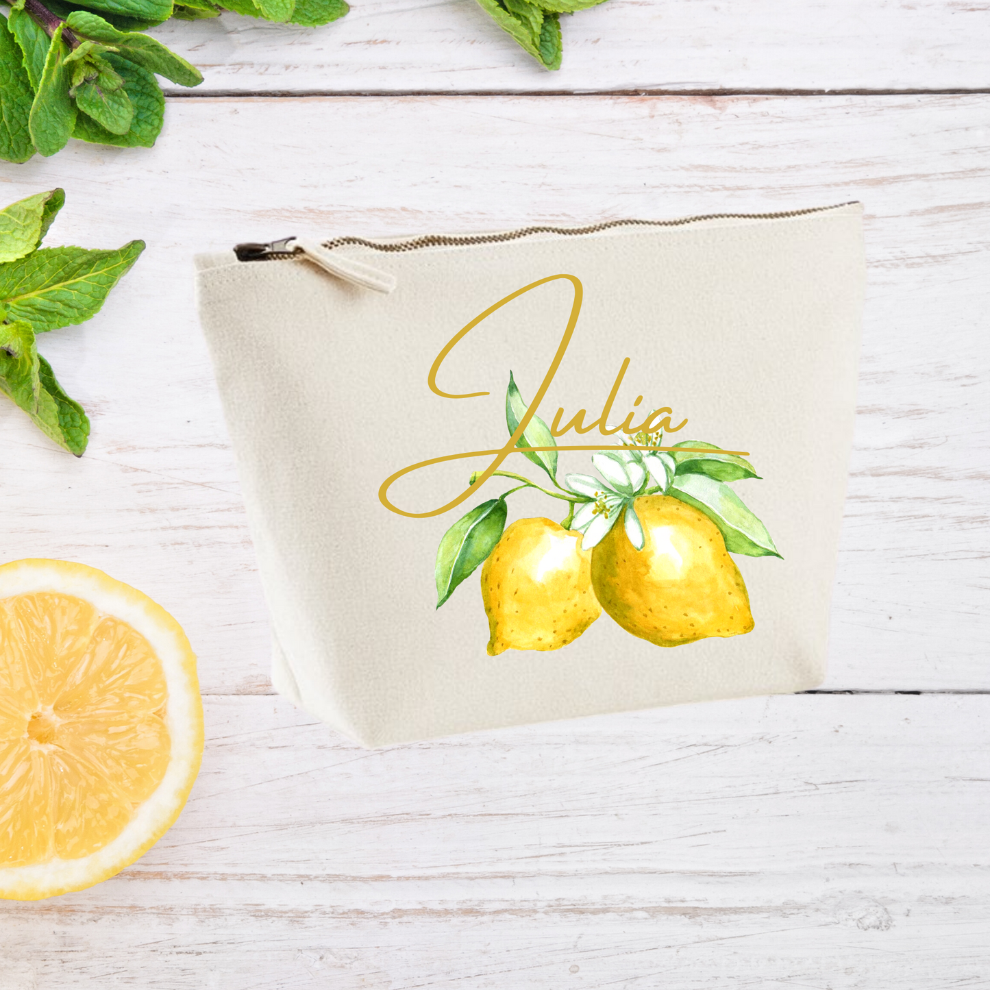 Personalised Lemon print cosmetics Bag - Bijoux Lucy