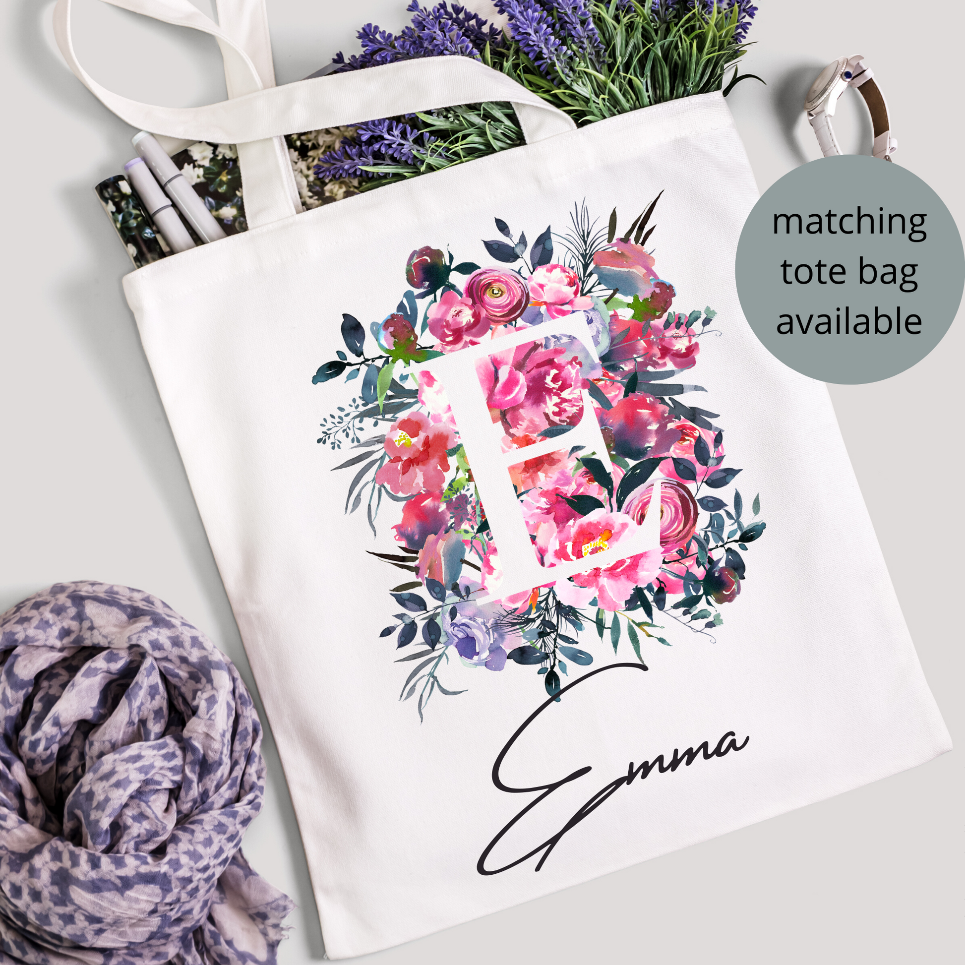 Personalised Initial Floral print Washbag, Medium size washbag for her, Perfect gift for her - Bijoux Lucy