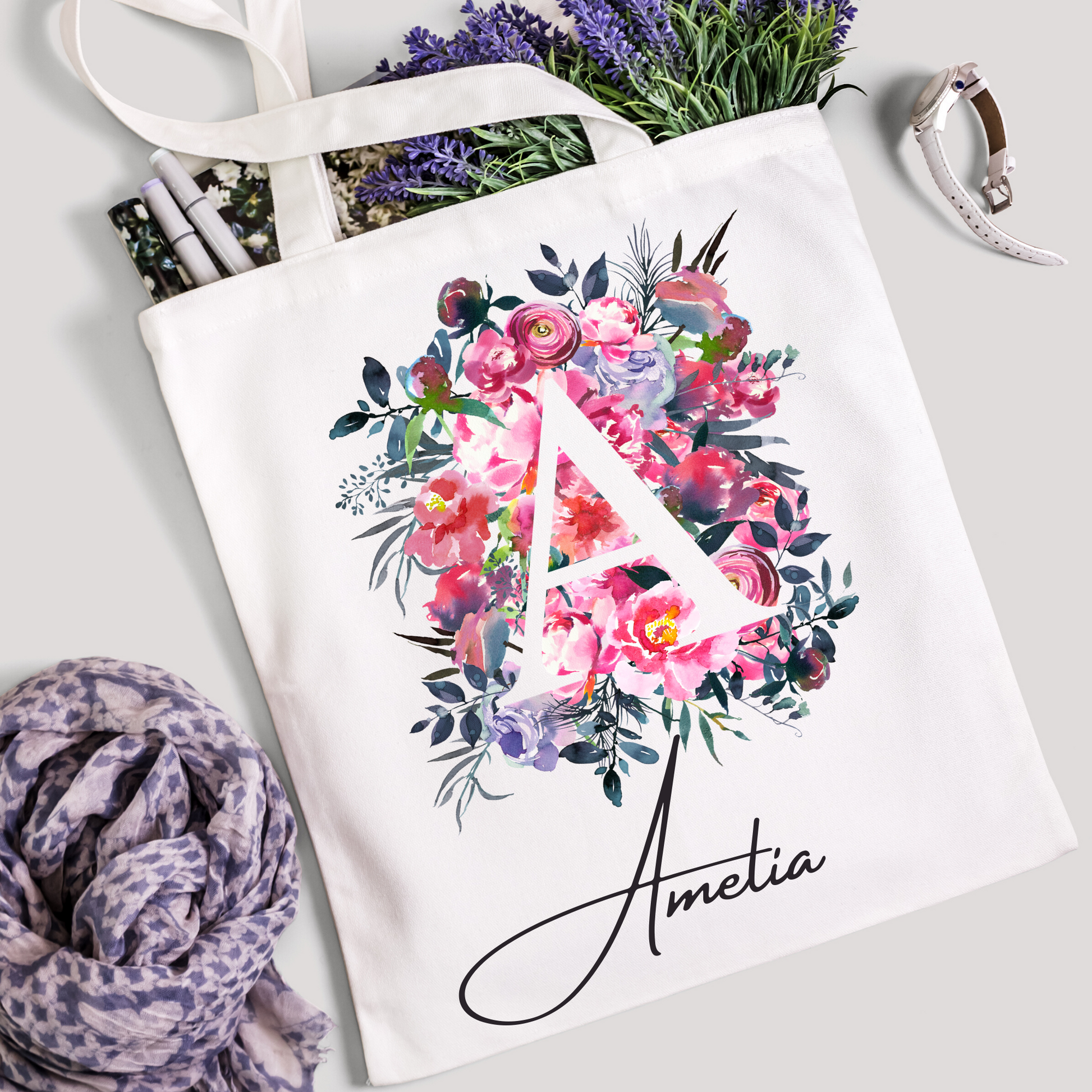 Personalised Initial Tote Bag,Custom gift, Gift for her,Personalised name gift for Daughter or Sister - Bijoux Lucy