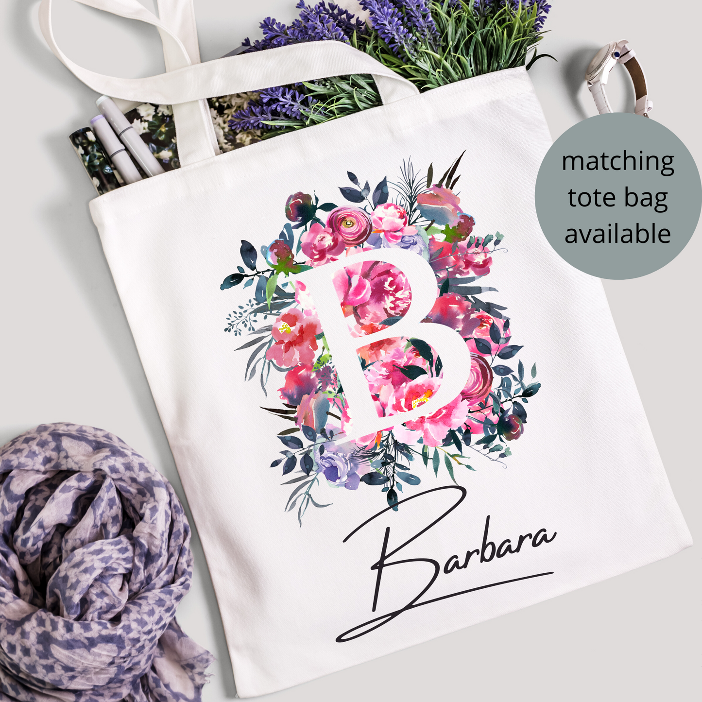 Personalised Initial Floral print Washbag, Medium size washbag for her, Perfect gift for her - Bijoux Lucy