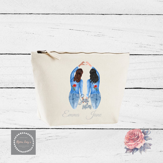 Personalised Cosmetics Bag, Wash bag for Sister, Wash bag personalised Sister gift,  Cotton Wash bag - Bijoux Lucy