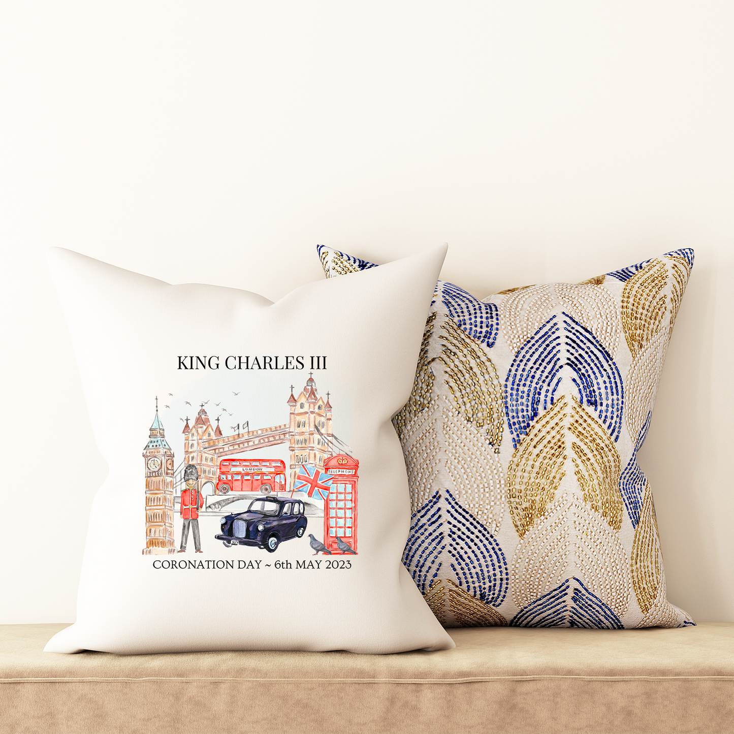 King Charles III Coronation Cushion, Limited Edition Pillow, Official Logo, Coronation 2023,Memorabilia - Bijoux Lucy