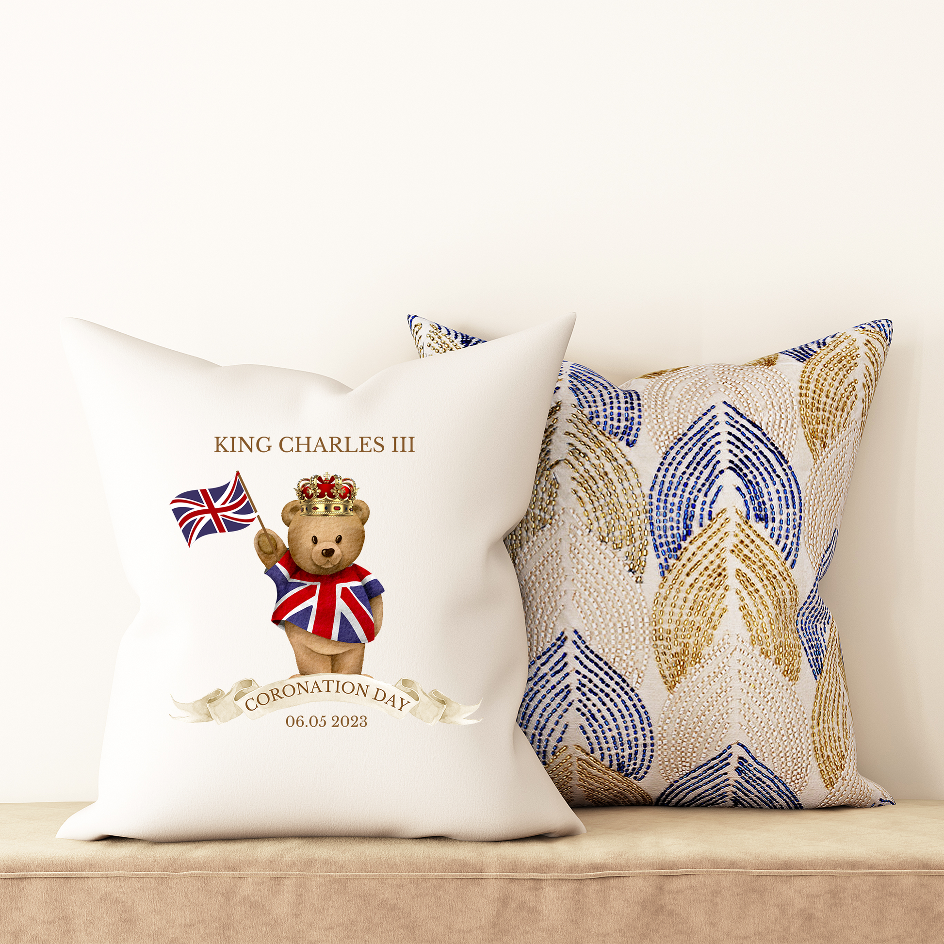 King Charles III Coronation Cushion, Limited Edition Pillow, Official Logo, Coronation 2023,Memorabilia - Bijoux Lucy