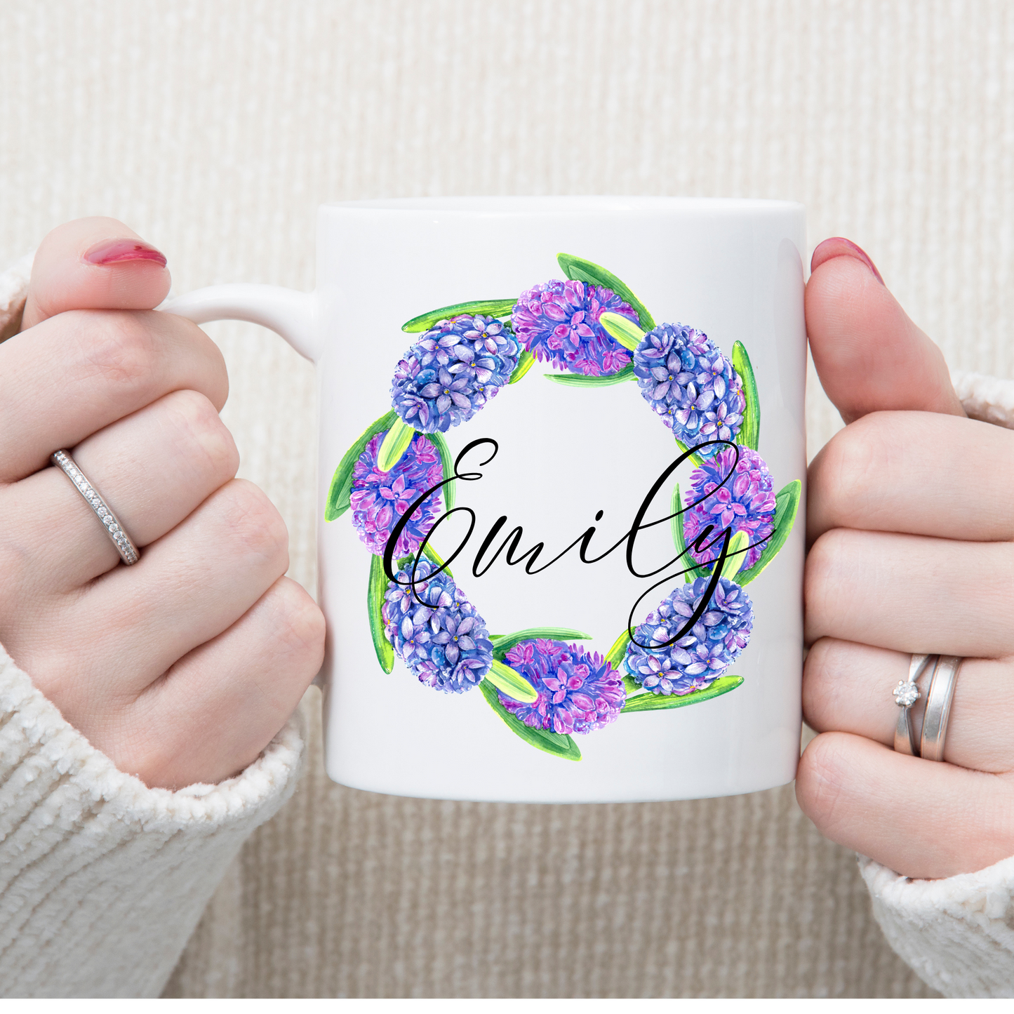 Hyacinth Floral Wreath Print Floral Mug Personalised - Bijoux Lucy