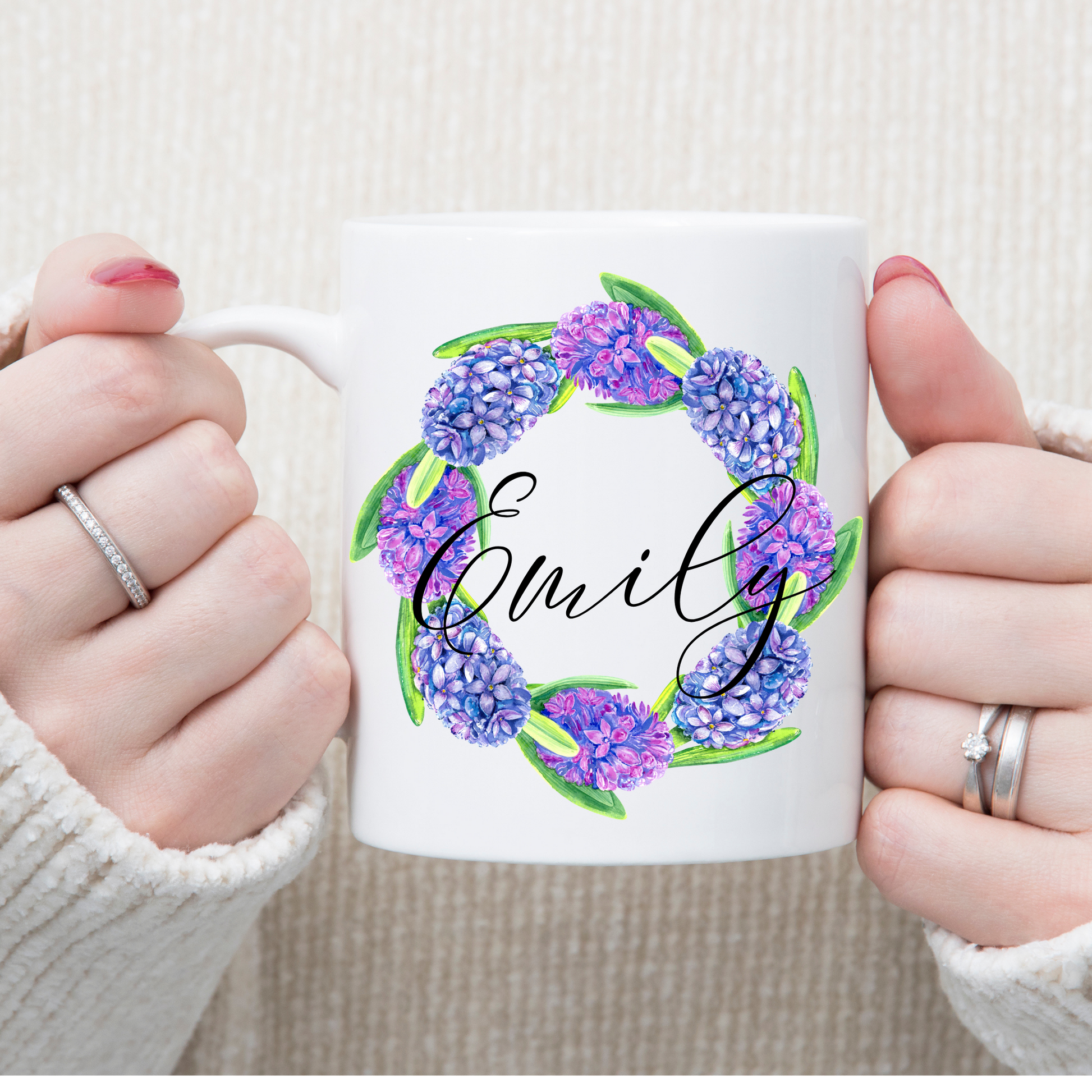 Hyacinth Floral Wreath Print Floral Mug Personalised - Bijoux Lucy