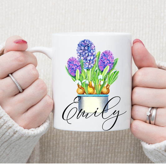 Hyacinth Bulb Print Floral Mug Personalised - Bijoux Lucy