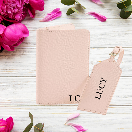 Personalised Travel Set, Personalised Luggage tag and passport wallet, Travel wallet set customised, Bridesmaid Gift - Bijoux Lucy
