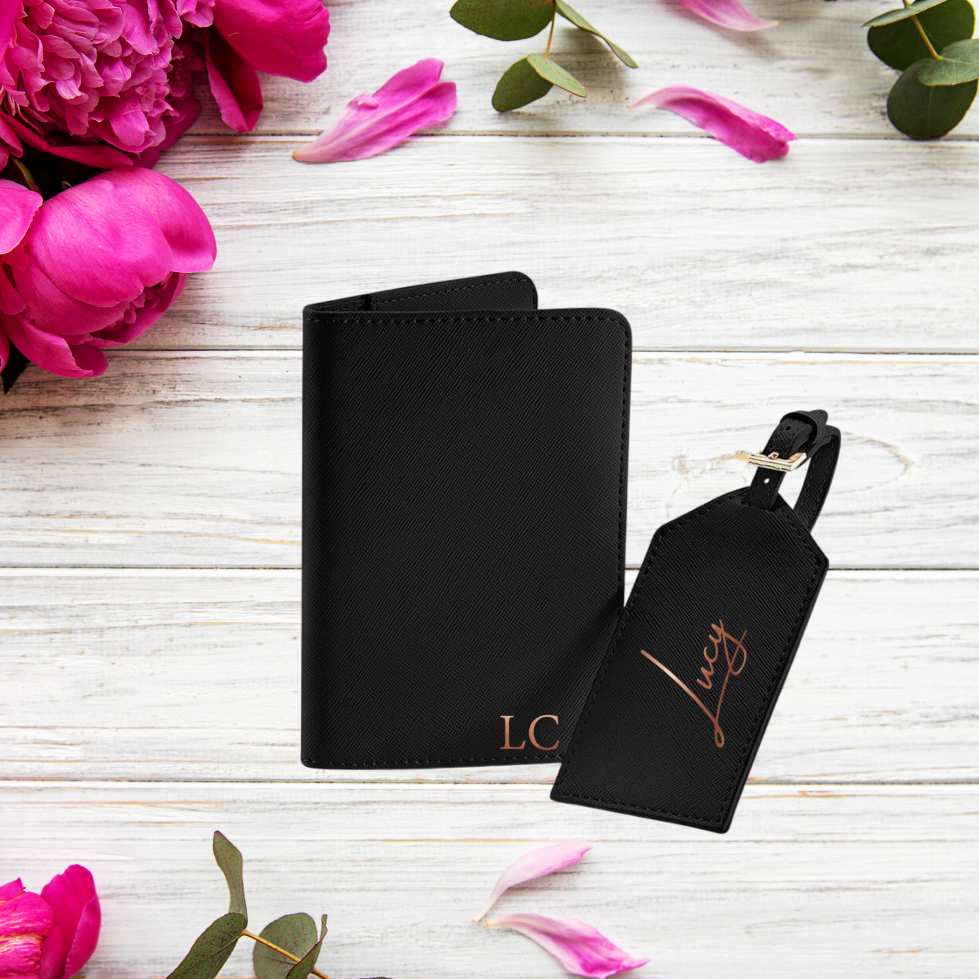 Personalised Travel Set, Personalised Luggage tag and passport wallet, Travel wallet set customised, Bridesmaid Gift - Bijoux Lucy