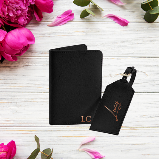 Personalised Travel Set, Personalised Luggage tag and passport wallet, Travel wallet set customised, Bridesmaid Gift - Bijoux Lucy