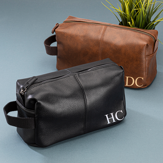 Men's personalised Washbag. Leather look accessory bag,Perfect Gift for him, Christmas Gift for Dad, Birthday gift for him, Fathers Day Gift - Bijoux Lucy