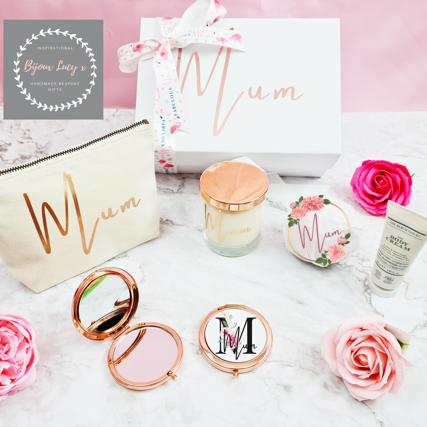 Luxury Personalised Mothers Day Gift with Rose Gold Compact Mirror - Bijoux Lucy
