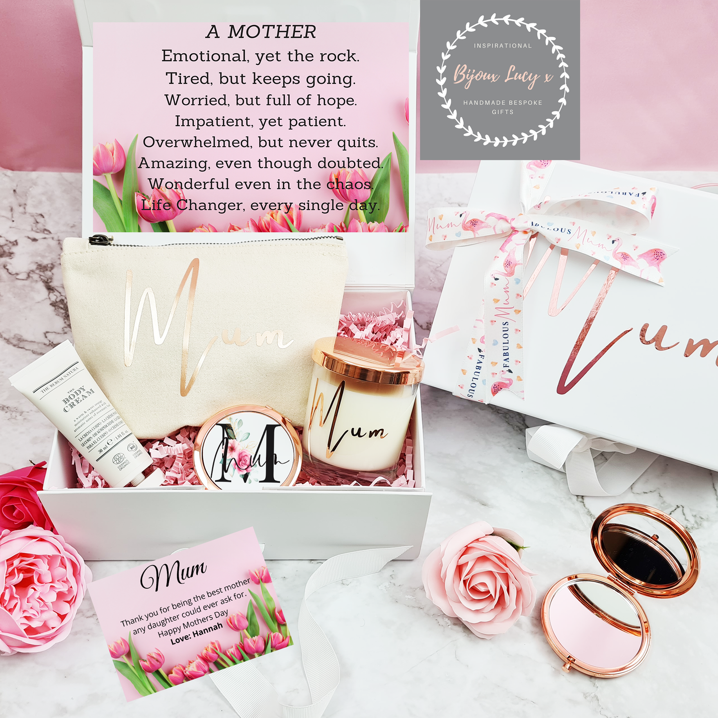 Luxury Personalised Mothers Day Gift with Rose Gold Compact Mirror - Bijoux Lucy