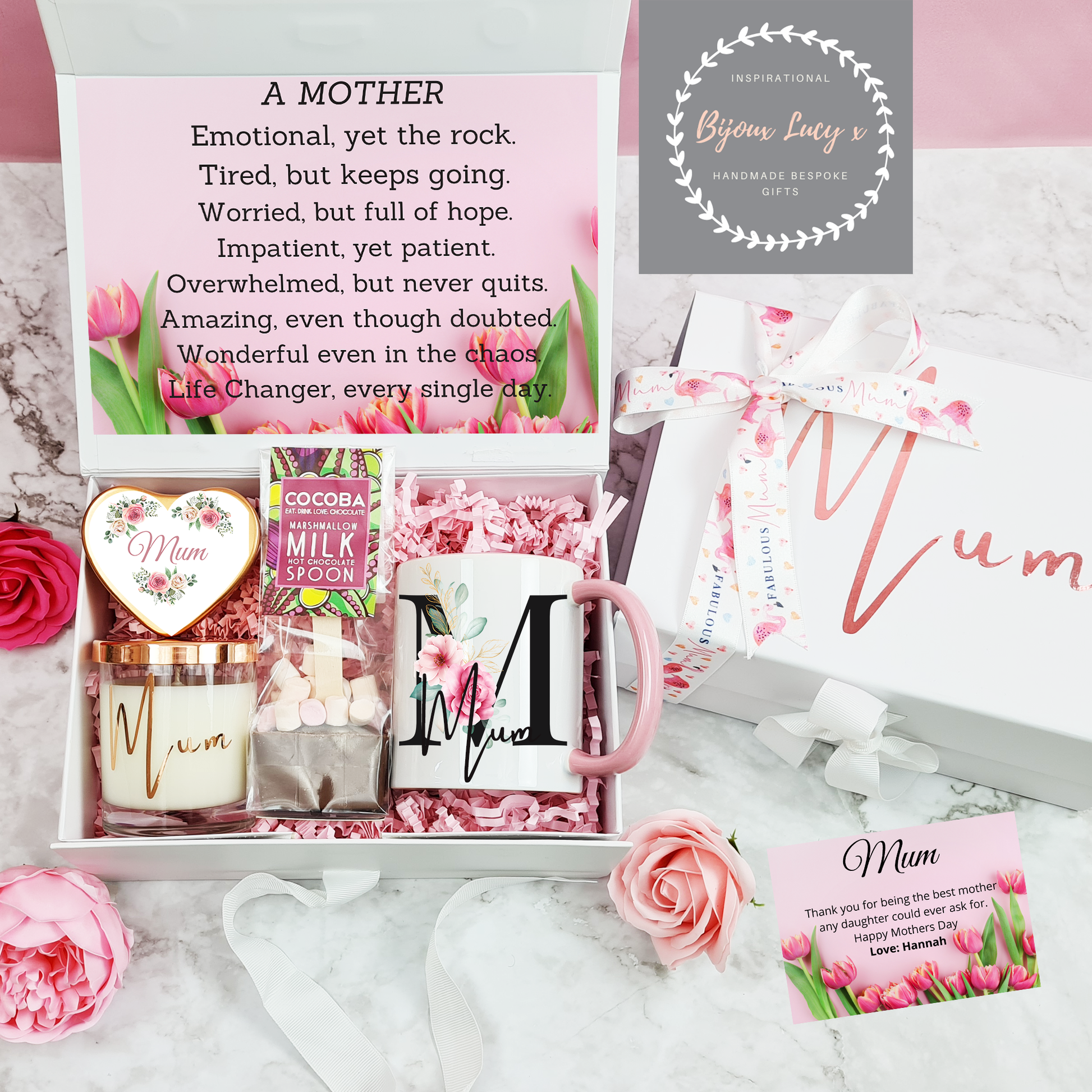 Personalised Mothers Day Gift Set with Black Initial Mug - Bijoux Lucy