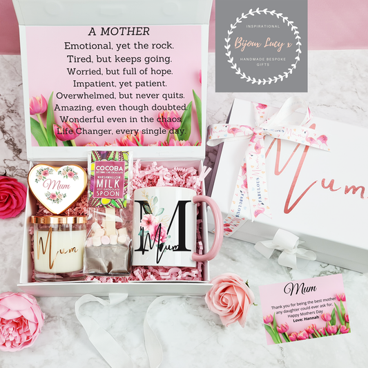 Personalised Mothers Day Gift Set with Black Initial Mug - Bijoux Lucy