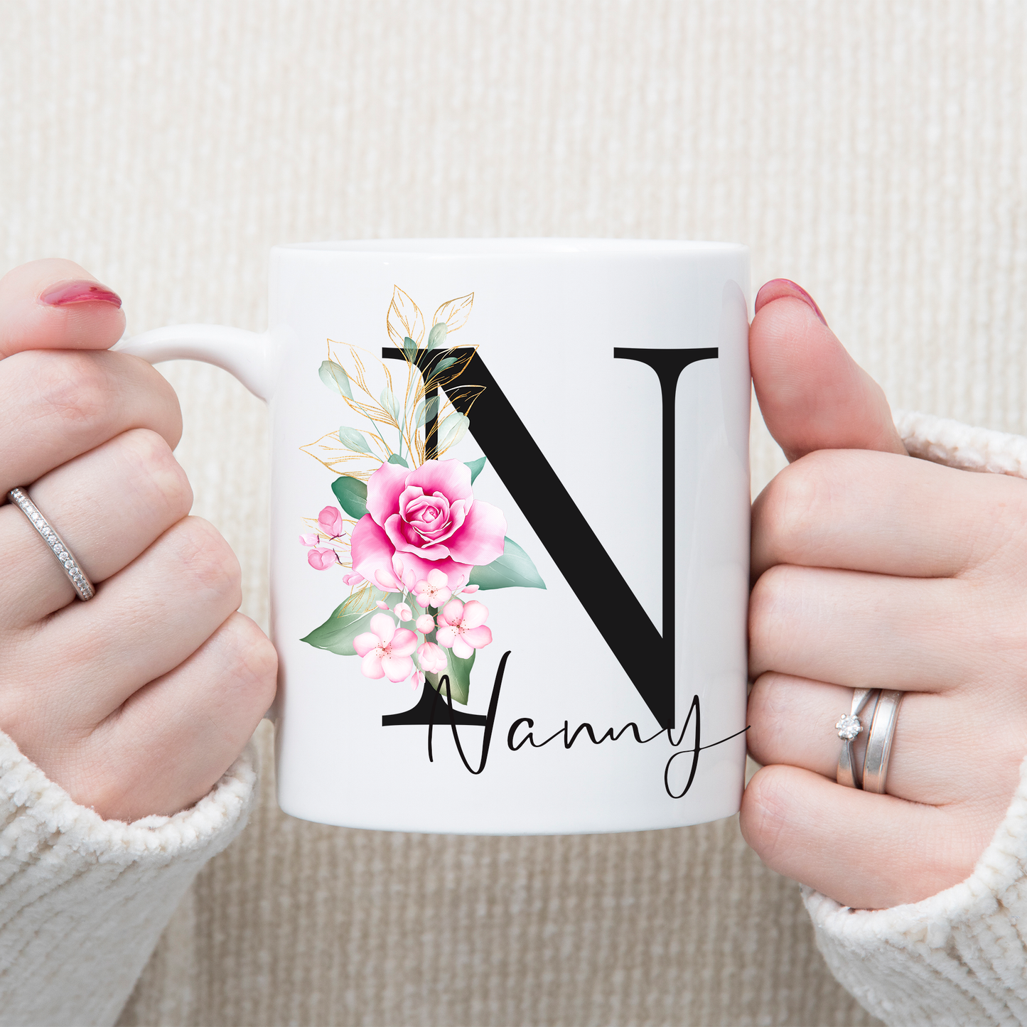 Personalised Mothers Day Gift Set with Black Initial Mug - Bijoux Lucy