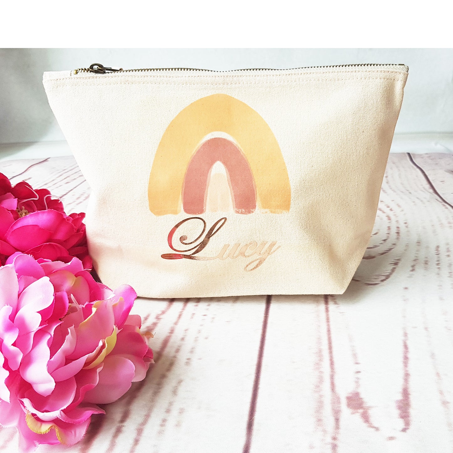 Personalised Rainbow, Mauve, Rose Gold Washbag. 100% Cotton Washbag - Bijoux Lucy