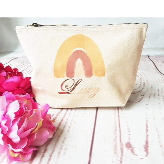 Personalised Rainbow, Mauve, Rose Gold Washbag. 100% Cotton Washbag - Bijoux Lucy
