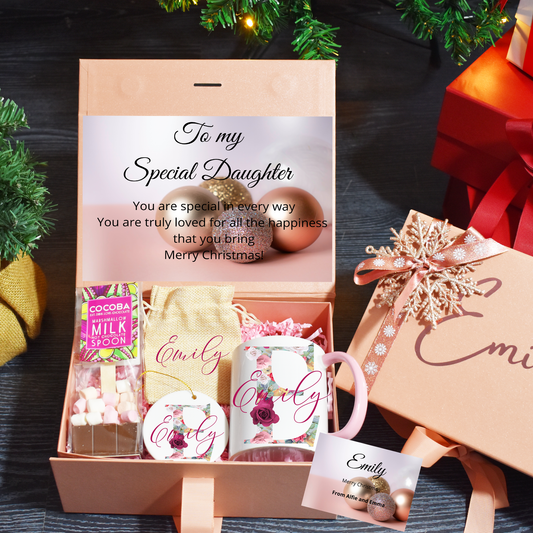 Personalised Christmas Gift Box for Special Daughter, Personalised Rose Gold gift Set - Bijoux Lucy