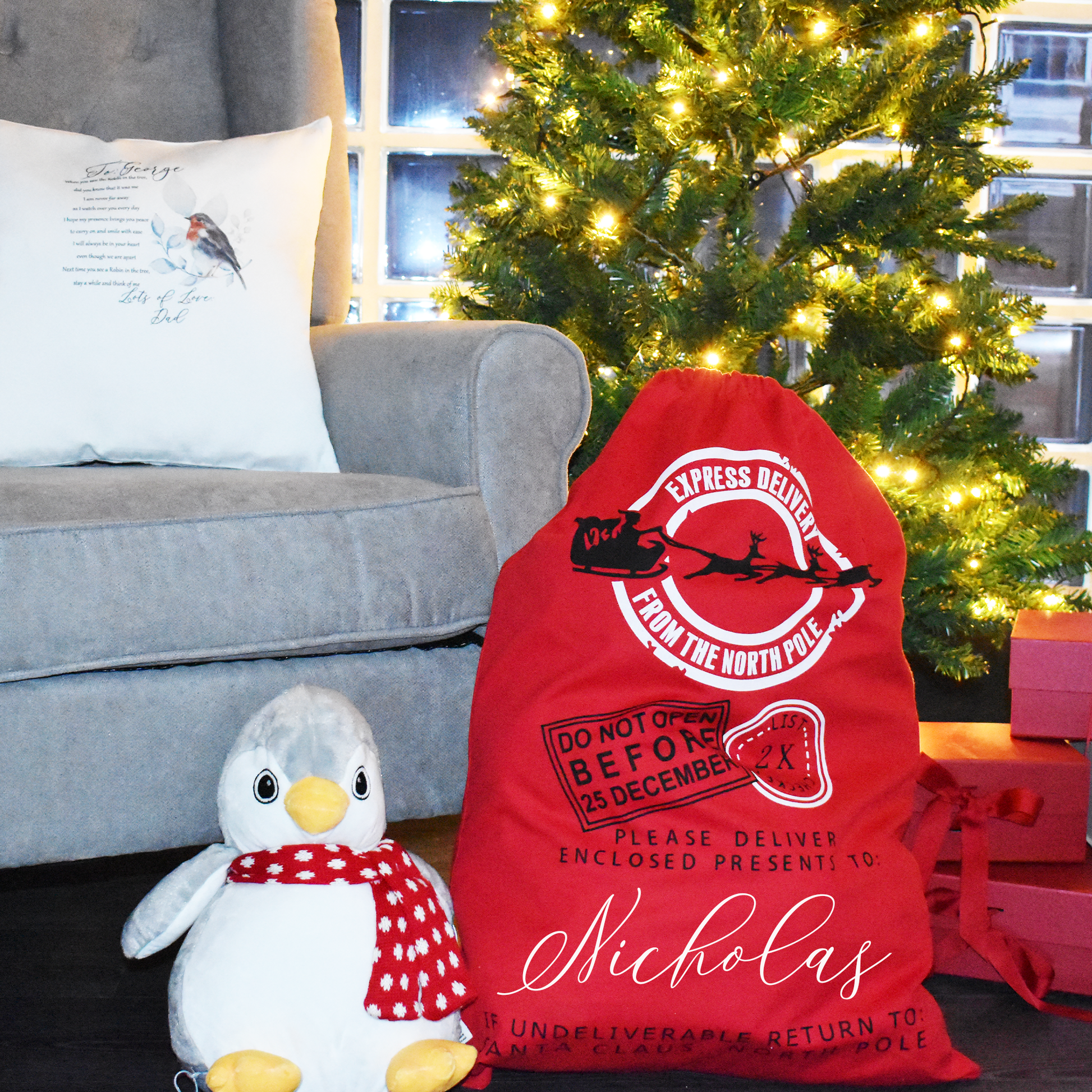 Personalised Santa Sack, Christmas Sack, Child's Kids Christmas Gift Sack, Cotton Santa Bag, Santa Toy Bag, Santa Toy Sack - Bijoux Lucy