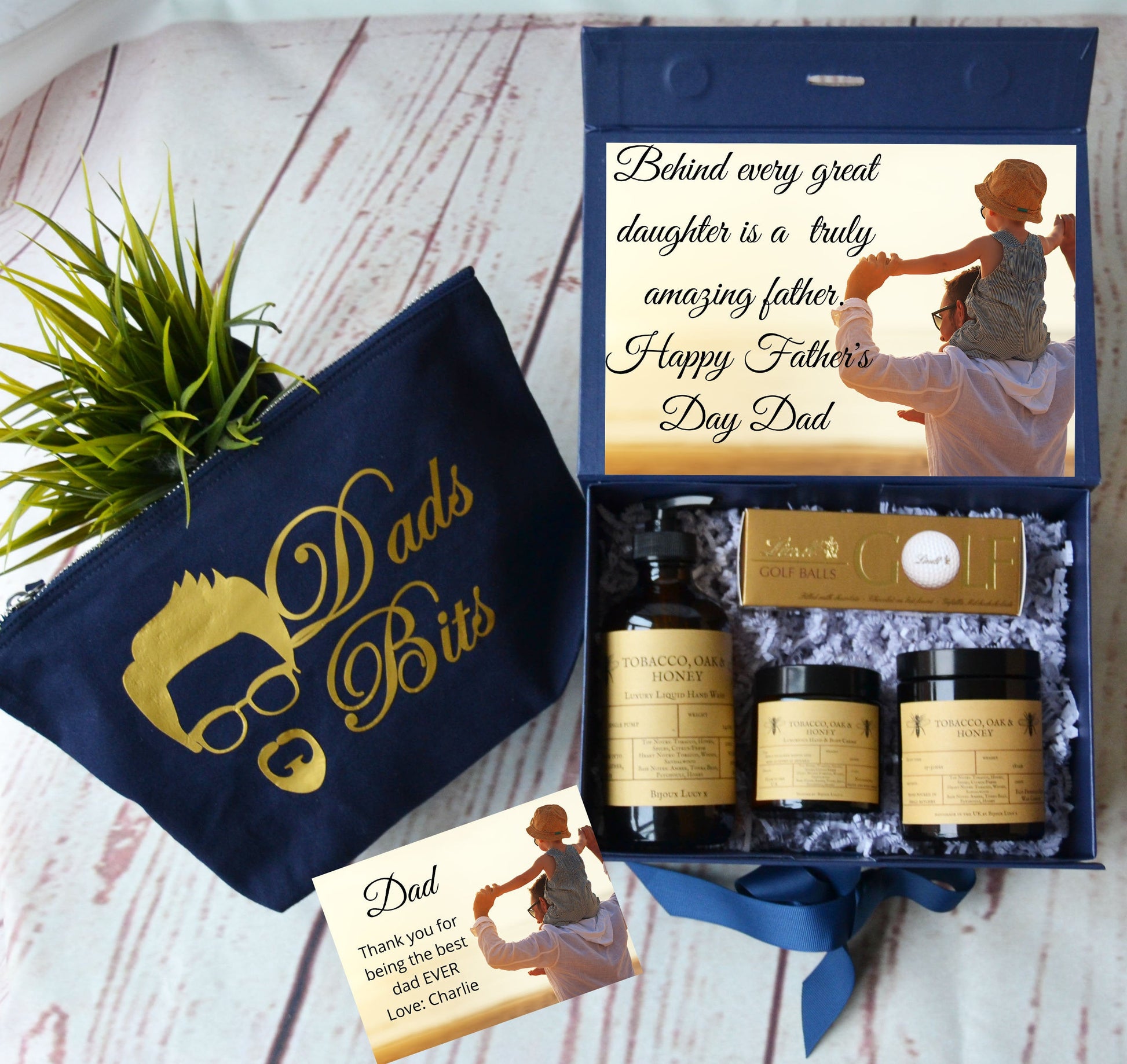 FATHERS DAY GIFT - Navy Blue Gift Bag - Mens Gift Box - Gift Box With Card - Fathers Day Card - Bijoux Lucy