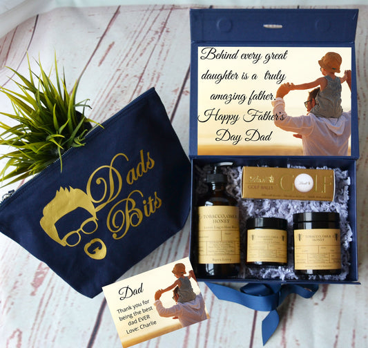 FATHERS DAY GIFT - Navy Blue Gift Bag - Mens Gift Box - Gift Box With Card - Fathers Day Card - Bijoux Lucy
