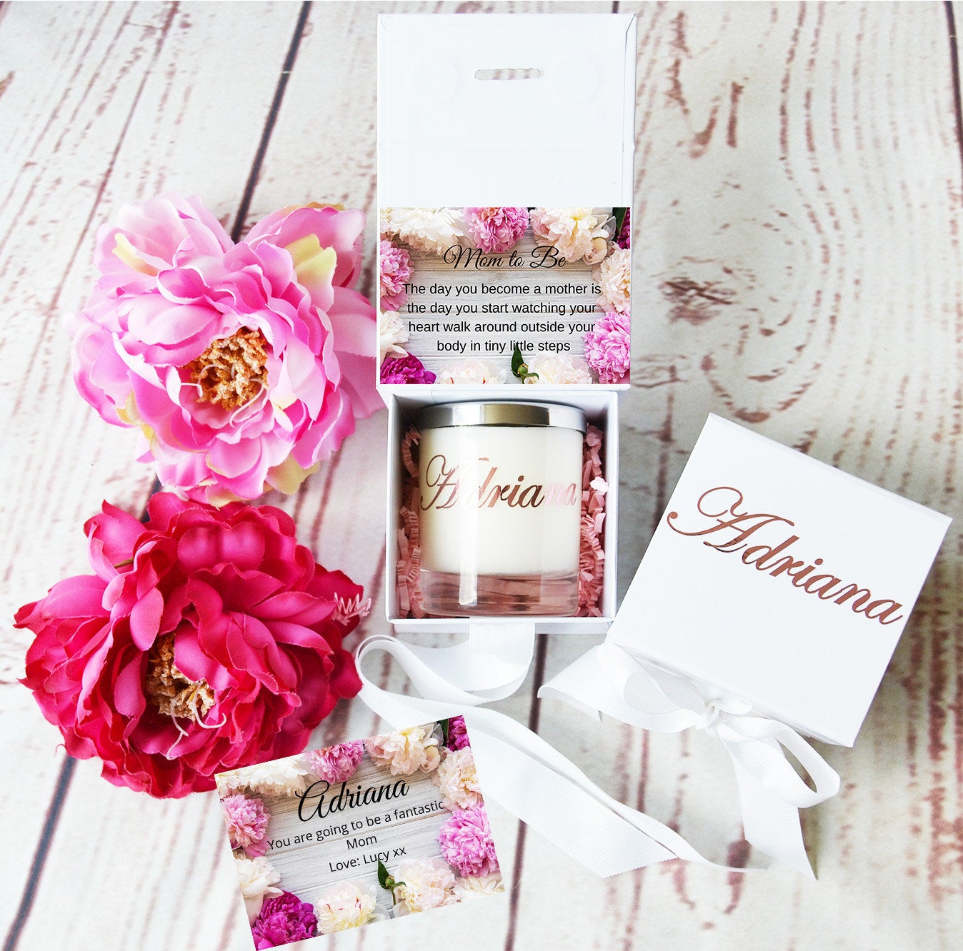 CONGRATULATIONS PREGNANCY GIFT.  Gifts for expectant mother. Gift Box with Ribbon. Personalised Candle, Luxury Candle, Custom Candle - Bijoux Lucy