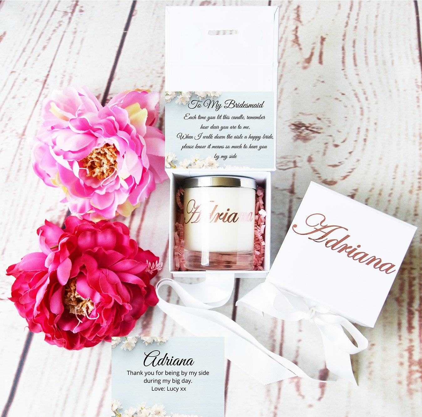 THANK YOU BRIDESMAID Candle. Gift for Friends. Thank you bridesmaid. Gift Box with Ribbon. Personalised Gift. Maid of Honour gift, Custom - Bijoux Lucy