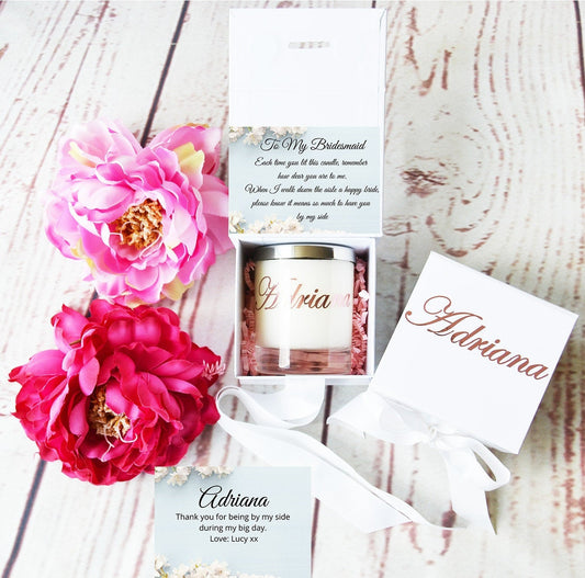 THANK YOU BRIDESMAID Candle. Gift for Friends. Thank you bridesmaid. Gift Box with Ribbon. Personalised Gift. Maid of Honour gift, Custom - Bijoux Lucy