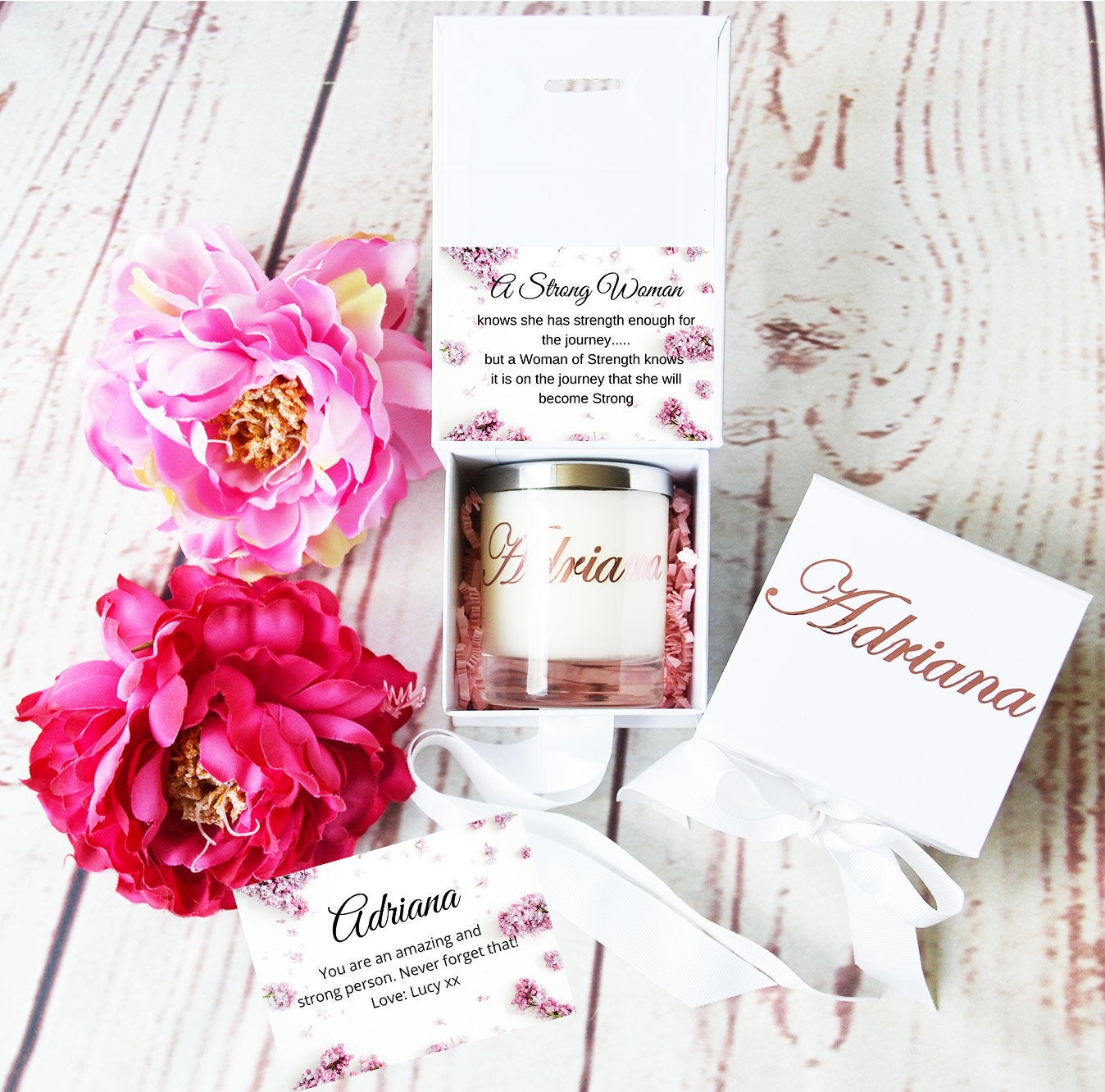 Strong Woman Warrior Candle - Luxury Scent Candle - Custom Soy Card - Ribbon Box Candle - Best Friend - Container Candles - Bijoux Lucy