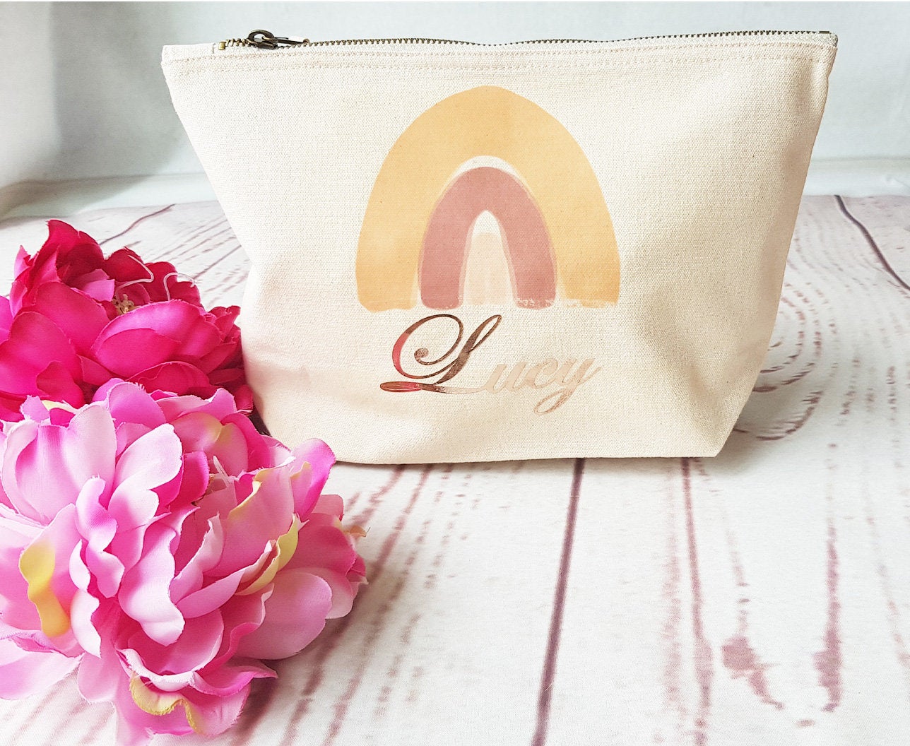 Personalised Cosmetics Bag, Wash bag for Woman, Wash bag personalised Woman, Wash bag Girl, Wash bag with zip, Cotton Wash bag,Rainbow Bag - Bijoux Lucy