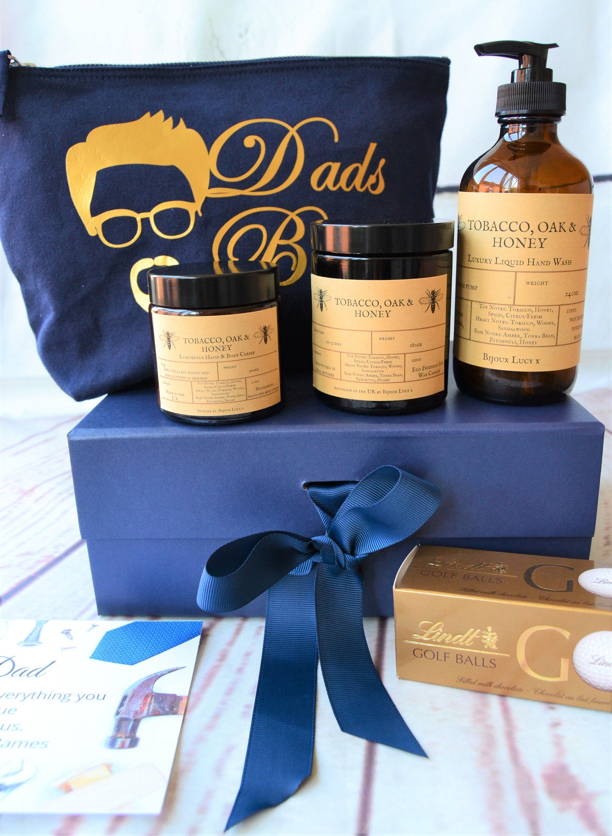 FATHERS DAY GIFT - Navy Blue Gift Bag - Mens Gift Box - Gift Box With Card - Fathers Day Card - Bijoux Lucy