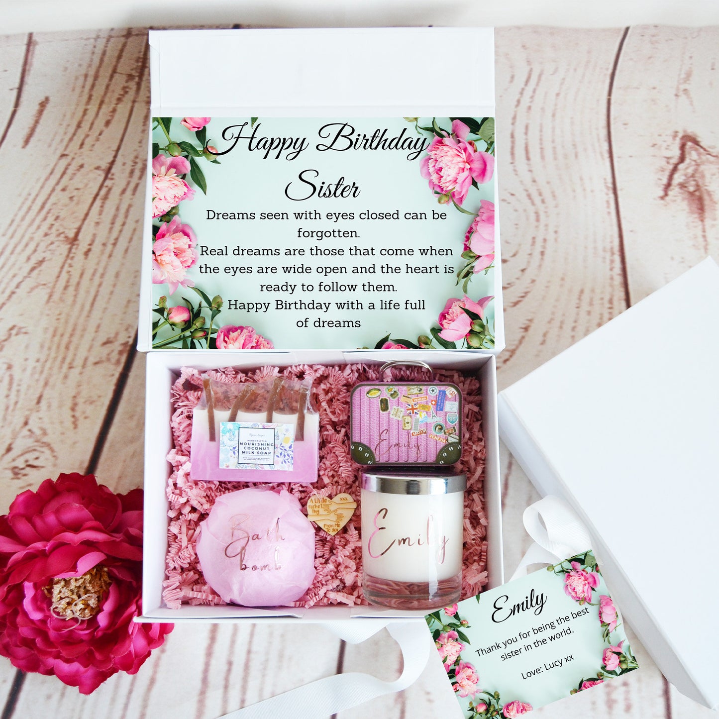 Personalised Sister Birthday Gift Box, Rose Gold Sister Gift Box, Beauty Filled Gift Boxes, Thinking of You,Happy Birthday Sister - Bijoux Lucy