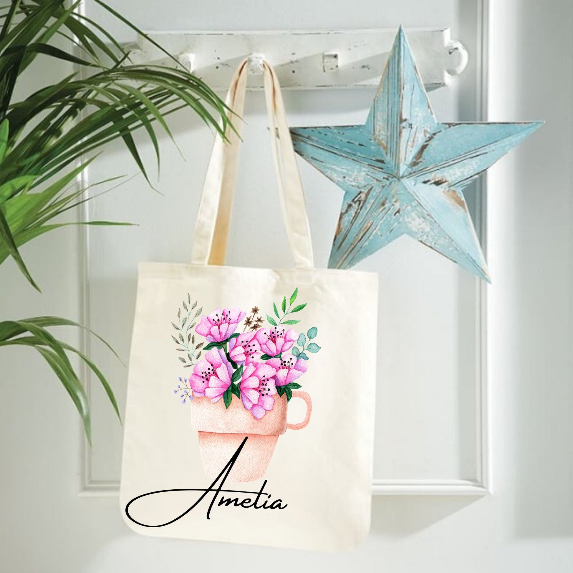 Floral Tote Bag, Personalised Gift Friend, Gift for Sister, Personalised Gift for Nurse, - Bijoux Lucy