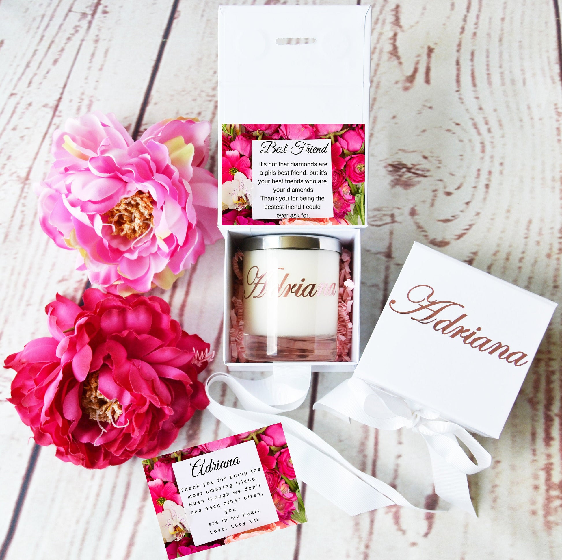 INSPIRATION FRIENDSHIP CANDLE - Luxury Scent Candle - Custom Soy Card - Ribbon Box Candle - Best Friend - Container Candles - Bijoux Lucy