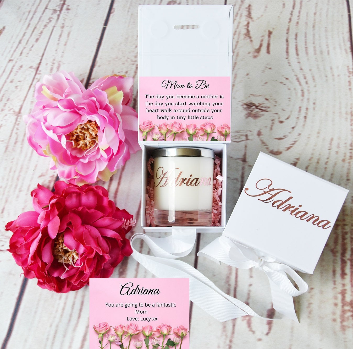 MOM TO BE Candle. Gift for Friends. Gifts for expectant mother. Gift Box with Ribbon. Personalised Candle, Luxury Candle, Custom Candle - Bijoux Lucy
