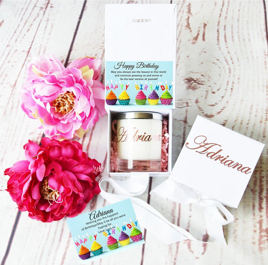 Daughter Birthday Gift. Gift for Friends. Gifts from Mom. Gift Box with Ribbon. Personalised Gift. Custom Candle, Luxury Gift - Bijoux Lucy