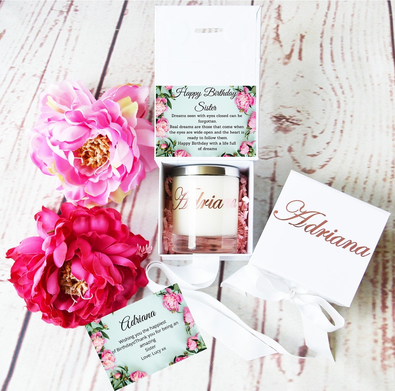 Birthday Gift for Sister. Personalised Candle Gift. Thoughtful Custom Candle. Gift Box with Ribbon. Personalised Gift - Bijoux Lucy