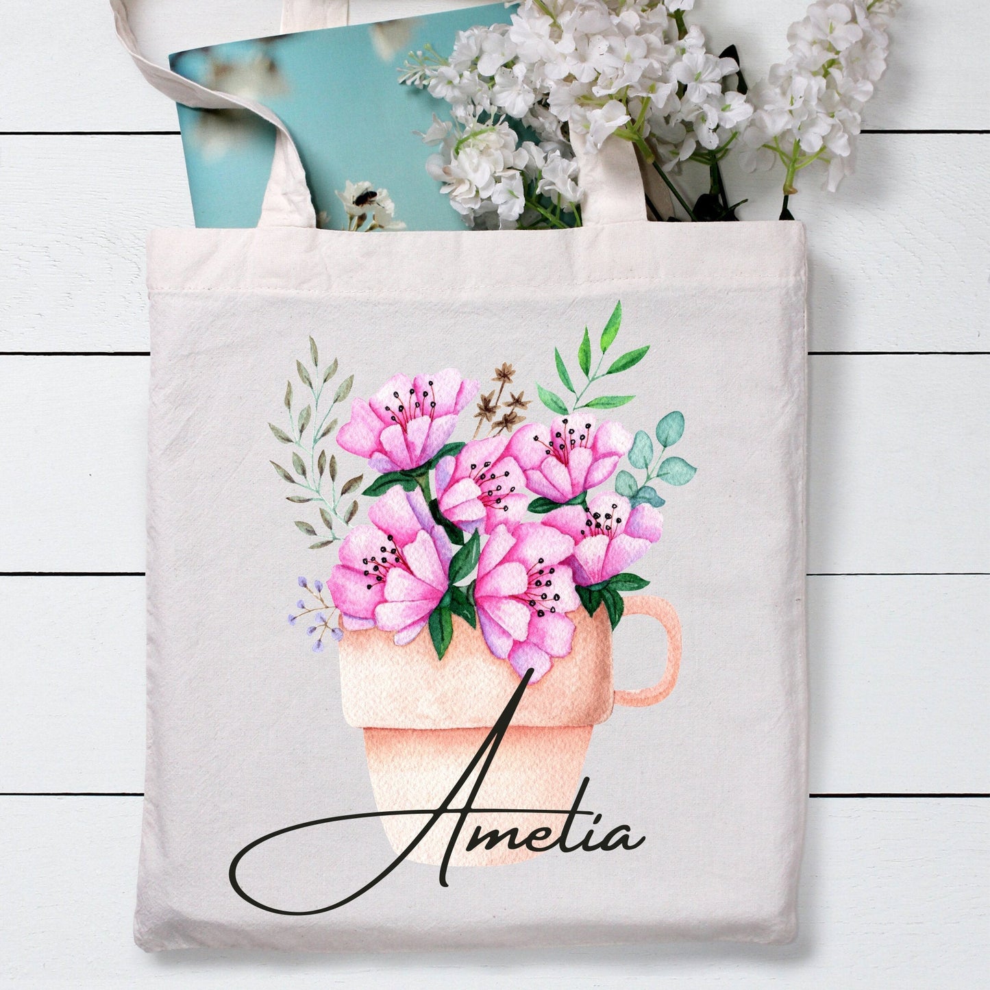 Floral Tote Bag, Personalised Gift Friend, Gift for Sister, Personalised Gift for Nurse, - Bijoux Lucy