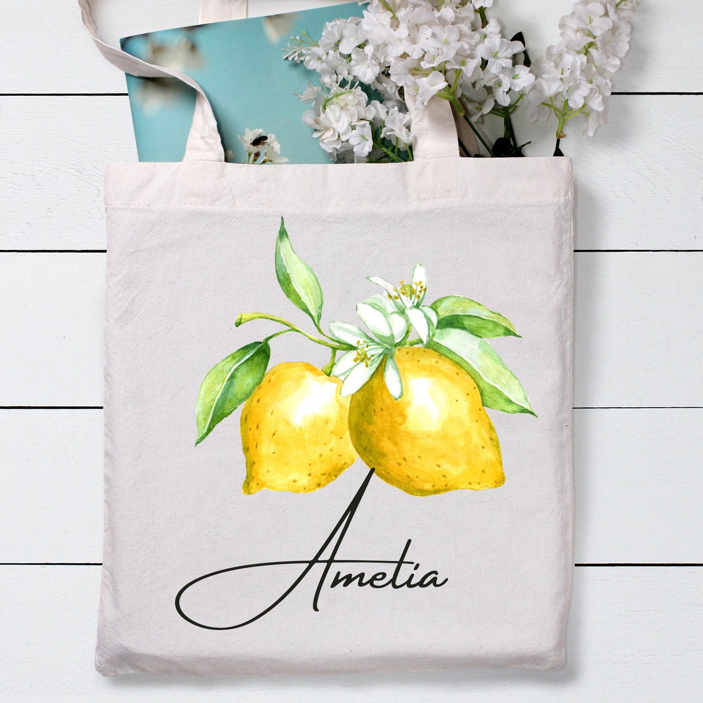 Personalised Holiday Tote Bag, Personalised Lemon Print Tote Bag, Luxury Holiday Gifts, Gifts for Her, Mother's Day Bag, Custom Tote Bag - Bijoux Lucy